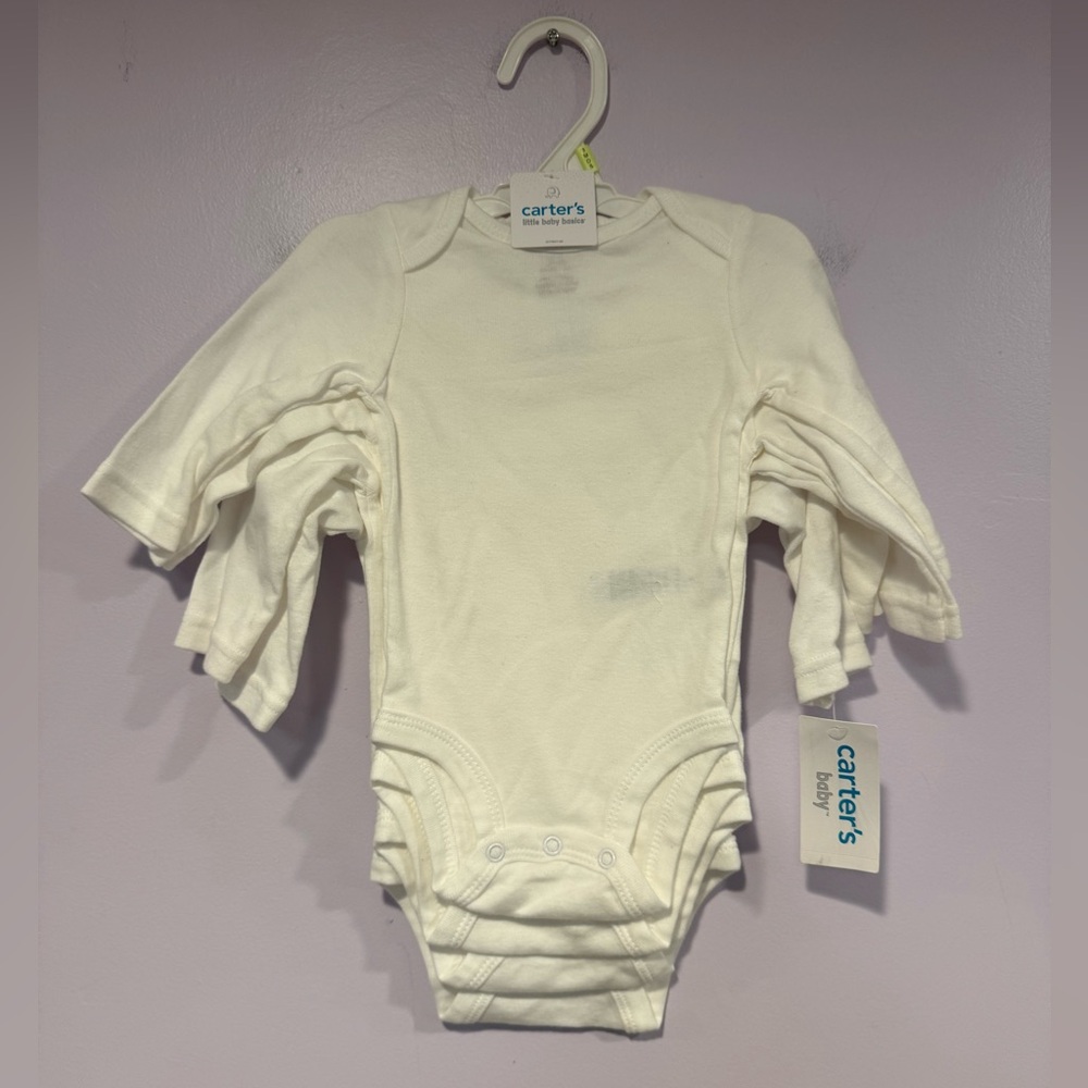 Carter's Baby 4 Pack White Long Sleeve Bodysuits 3 Months NWT 11982410-3M‎